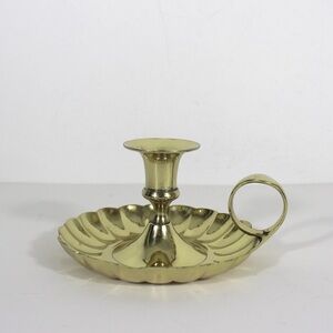 Shiny Brass Chamberstick, Single Vintage Candle Holder